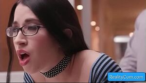 Jaw-dropping nerdy dark-haired teenager cockslut Alex Coal get boned rear end fashion by big shaft and luvs it