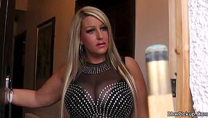 Blond plus-size in nylons gets jammed on pool table