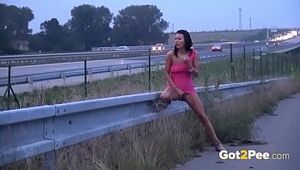 Public Urinating On The Highway For Wonderful Dark haired